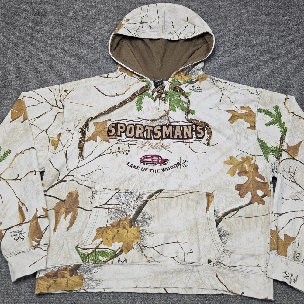 Sportsmans Lodge Hoodie L Lake of the Woods Realtree Xtra Camo Hunting Minnesota